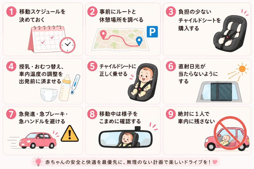 乳児と車で長距離移動する際の注意点9個
